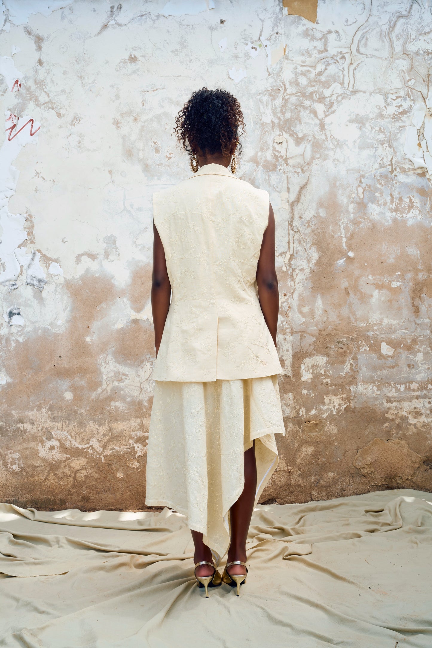 Phola Park Asymmetrical Midi Skirt & Sleeveless Suit Jacket