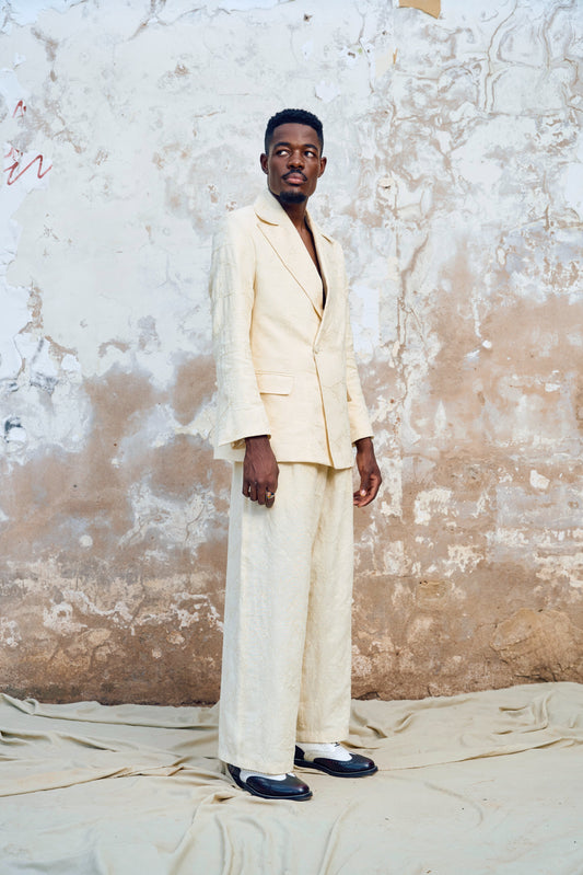 Phola Textured Suit – Blazer & Wide-Leg Pants Set